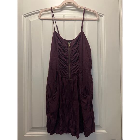 Love21 Women’s Spaghetti Strap Ruched Bust Front Zipper Mini Dress Size L Purple - Picture 1 of 3
